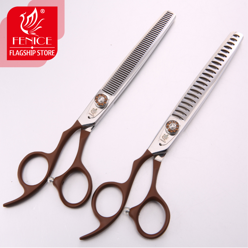 Fenice 7.0 inch left hand pet dog grooming thinning cutting curved scissors set grooming shears set for dogs scissors kit