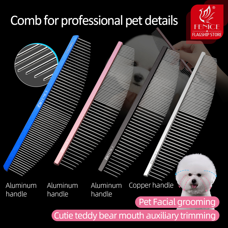 Fenice Moon Style Comb Pet Grooming Single Comb Aluminum Metal Comb for Dogs Stainless Steel Pet Dog Cat Pin Comb Hair Brush