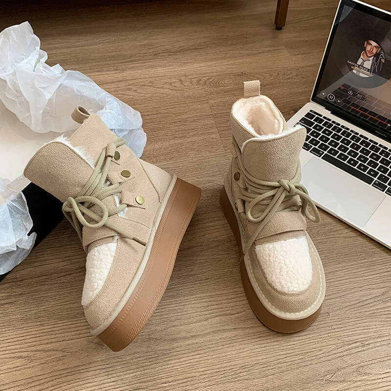 Gu Yun | Thick Soled Snow For Women 2024 New Winter Warm Height Increasing Short Boots With Plush And Thick Anti Slip Cotton Shoes