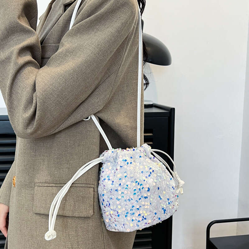 Quality sequin drawstring bucket for women's autumn new trendy and casual versatile single shoulder crossbody bag