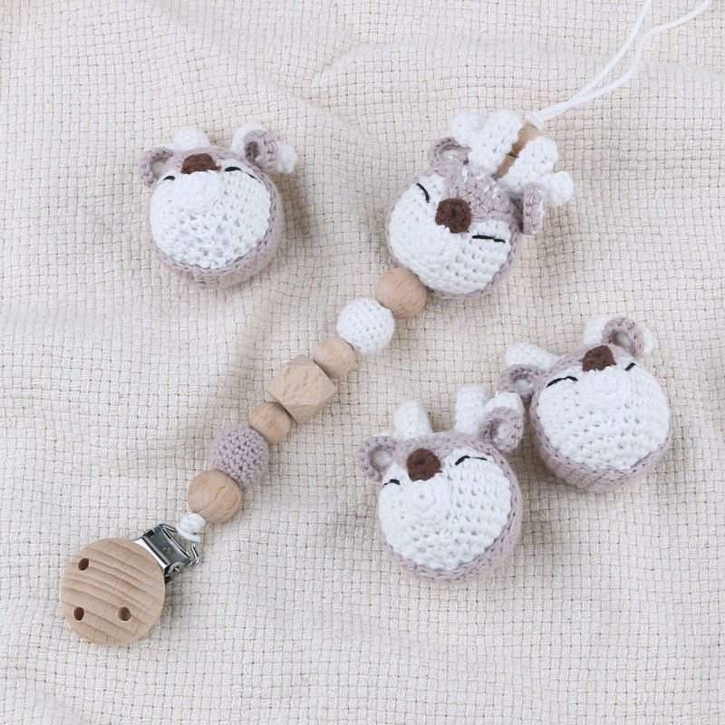 F62D Animal Rattle Crochet Bead Pacifier Clip DIY Accessories Baby Care Product