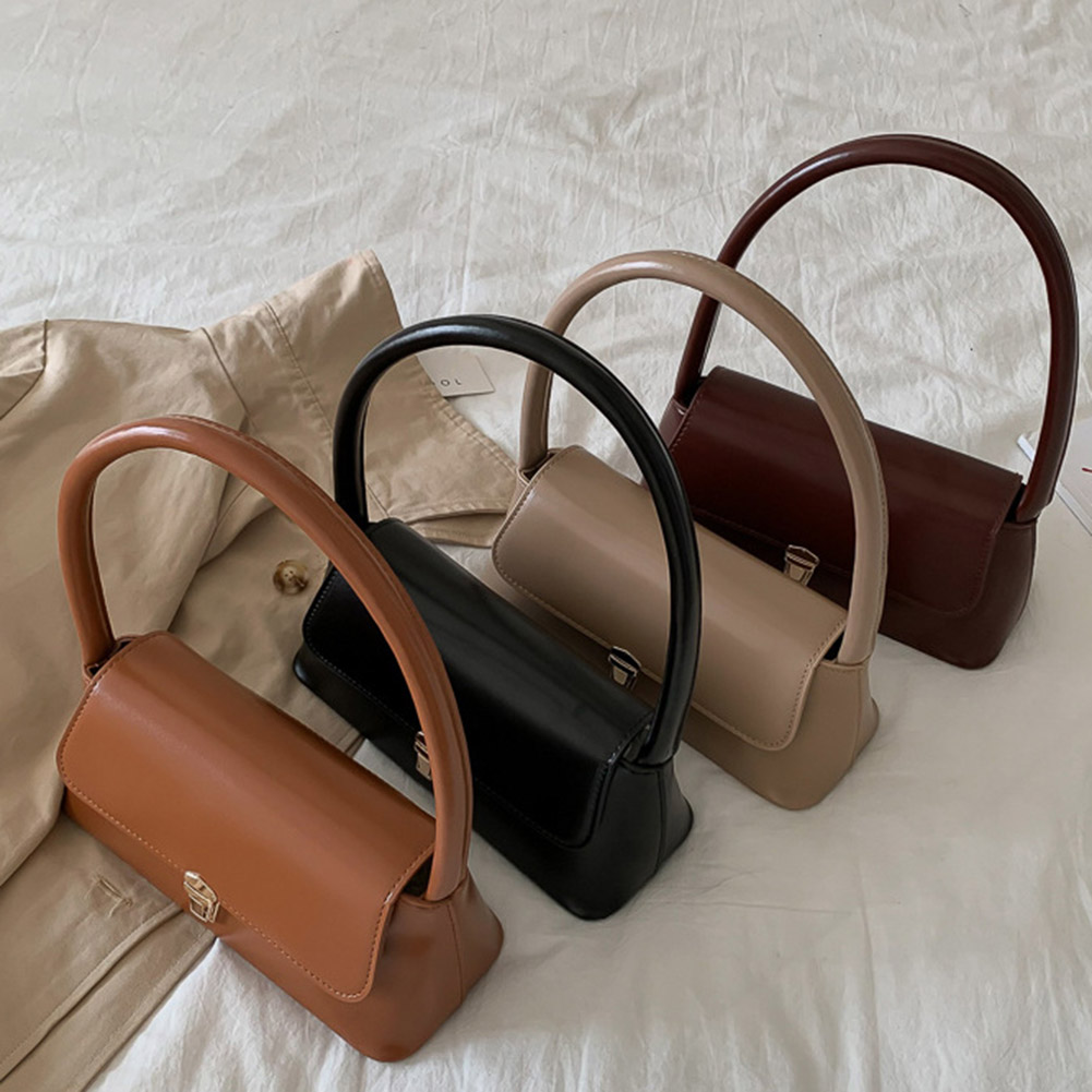 Women Retro Tote Bag Trendy Vintage Underarm Bag Portable Casual PU Leather Solid Color Simple Handle Designer Handbags