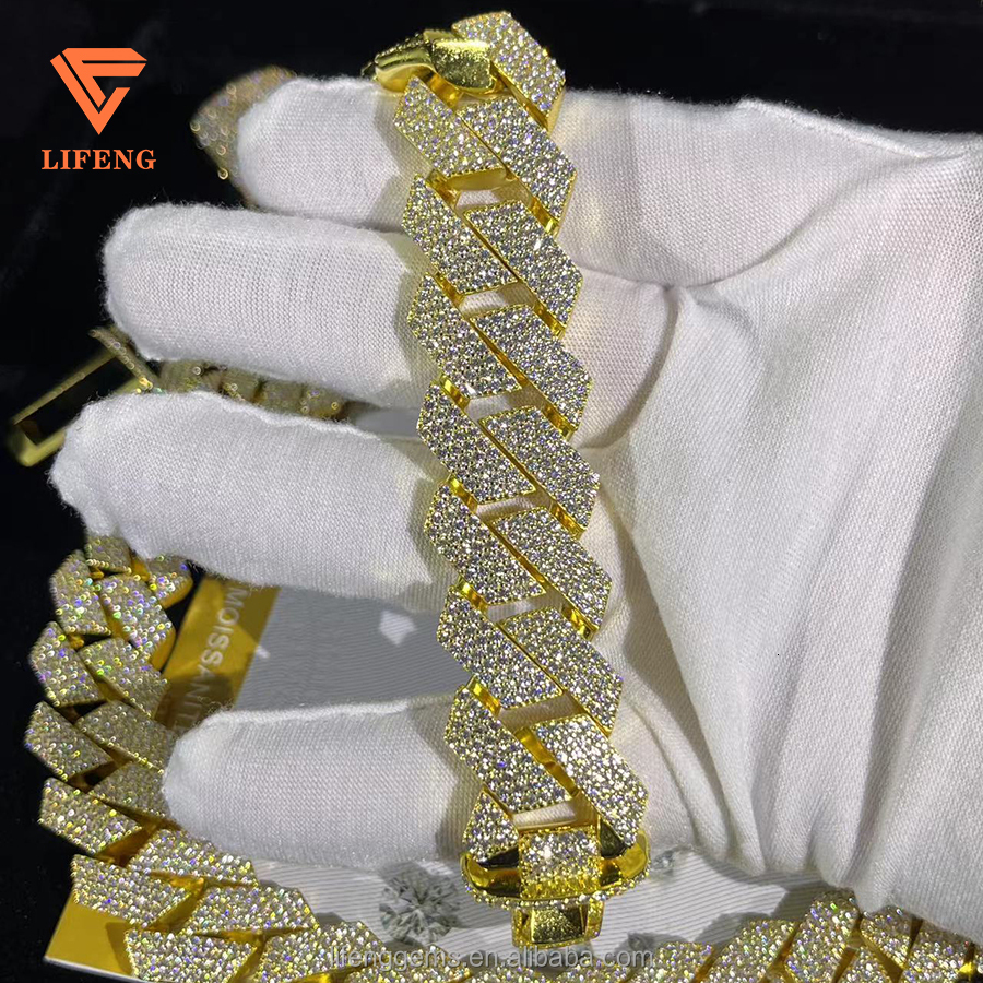 Miami VVS Moissanite Cuban k Chains 20mm Iced Dia Solid Man Necklace Sier Gold Plated Hiphop Fine Jewelry Set Men