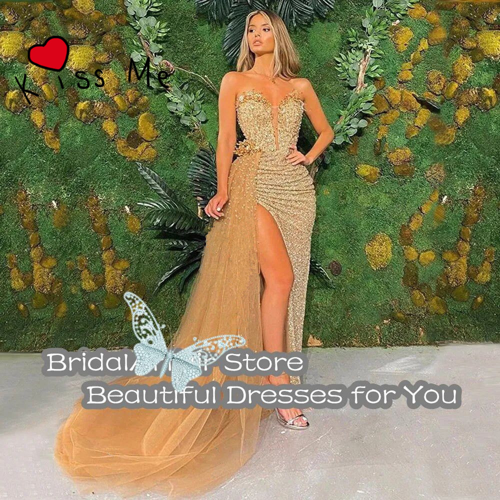 African Gold Sequins Glitter Evening Dresses Mermaid Sweetheart Sleeveless Women Formal Prom Gowns Vestidos Custom Made Bling Sequins Party Gowns