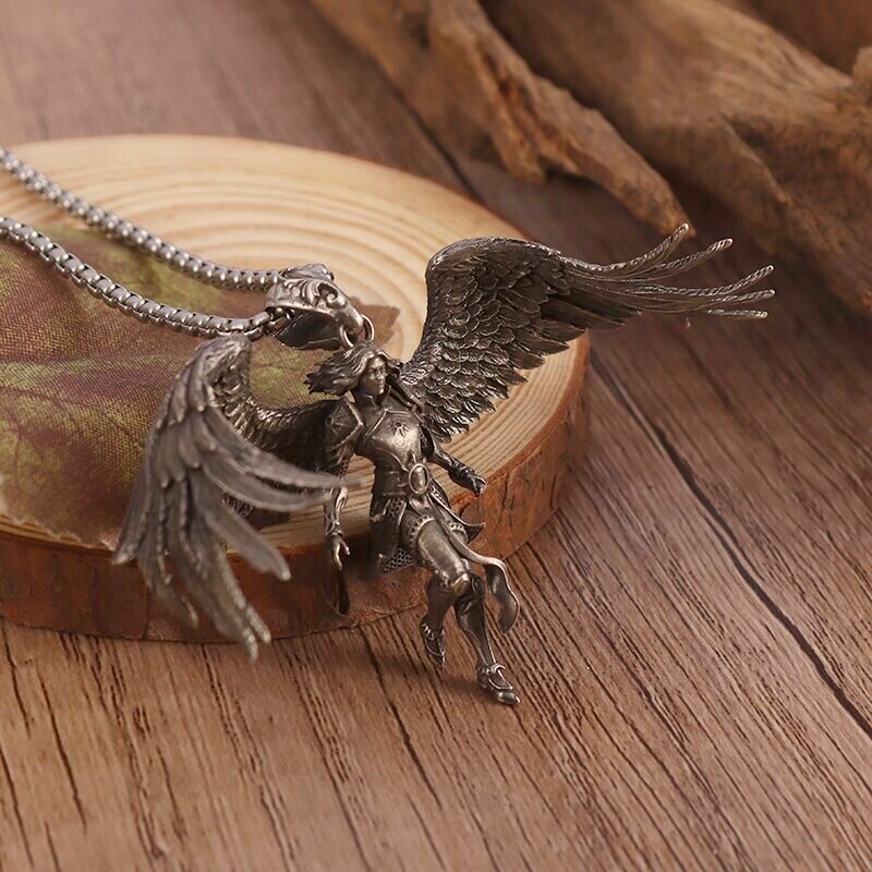Personality Delicate Mythical Character Lucifer Black Winged Angel Pendant Necklace for Men Women Pagan Vintage Gothic Jewelry