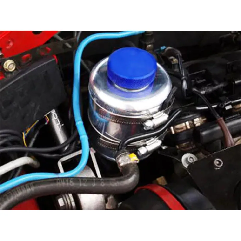 Black Silver Fuel Cell Surge Tank Power Steering Oil Catch Can Tank Racing Power Steering Fluid Reservoir Tank Clamps