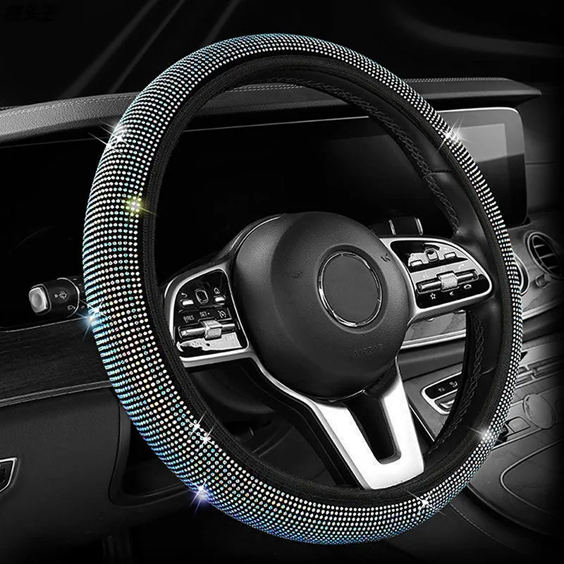Summer Diamond-encrusted Car Steering Wheel Cover Elastic Inner Ring Is Suitable for Steering Wheel with Diameter of 36-38cm.