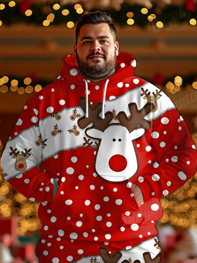 Biggmans Merry Christmas Santa Print Outfits Mens Snowflake Party Club Hoodies Long Pants Set Male Loose Plus Size Two Piece 241111