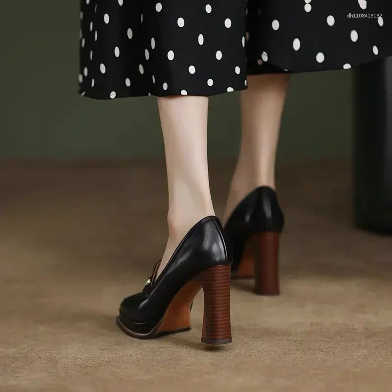 Dress Shoes Fashion Spring Autumn Luxury Pumps Women High Heels Chunky Designer Loafers Platform Black Brown 2024