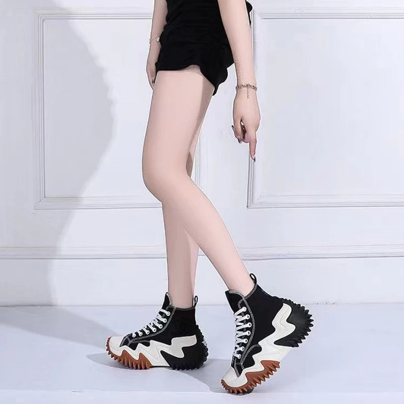 Casual Shoes Female 2024 Lace Up Women's Vulcanize Outdoor Women Sneakers Round Toe Platform High Top Canvas