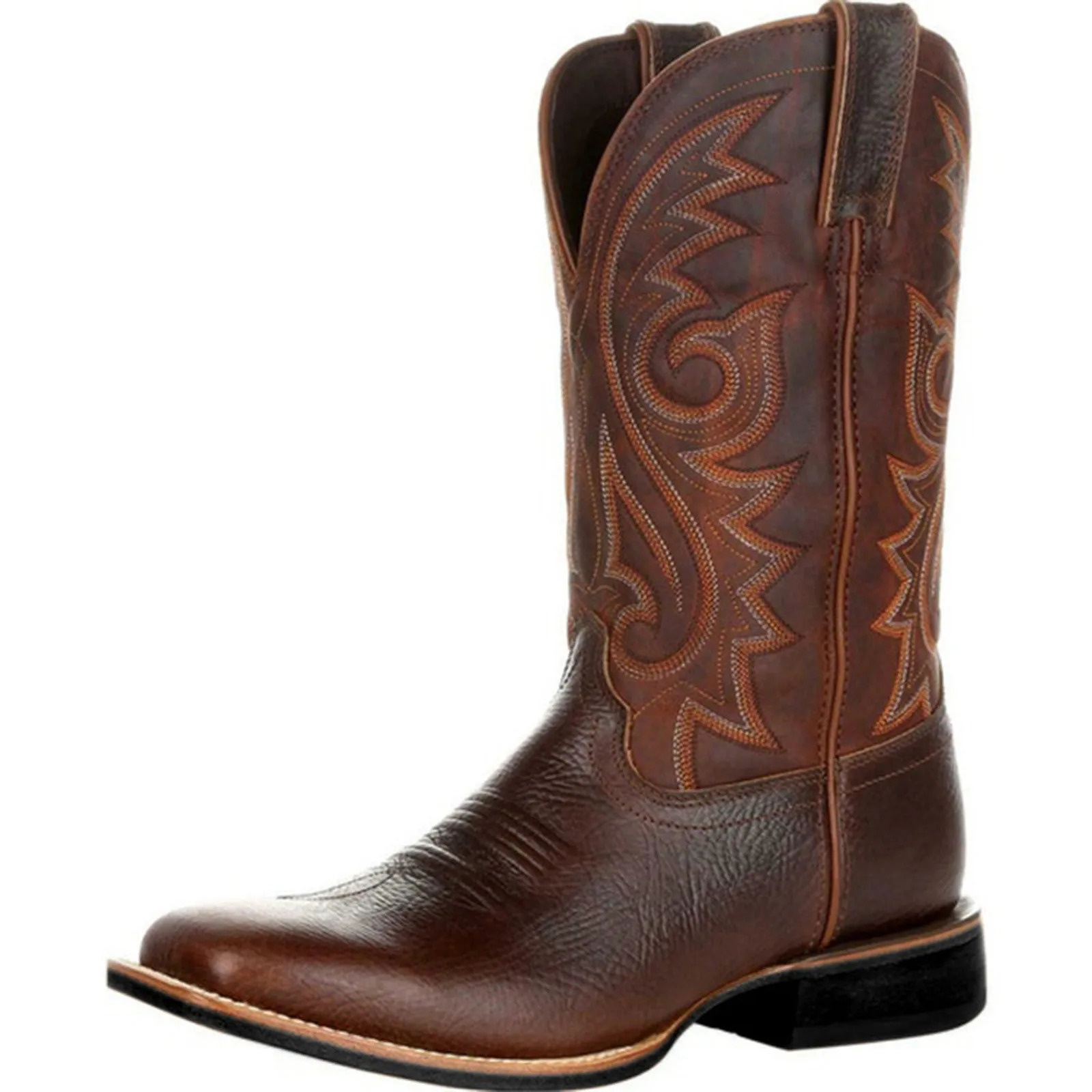 Western Motorcycle Knight Cow Men High Quality Embroidered Mid Calf Leather Boots Casual Male Shoe Comfortable 241111