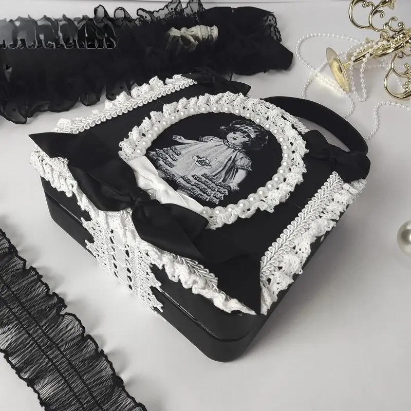 Y2k Girls Haruku Women Gothic Steam Punk One Shoulder Black White Newspaper Antiques Underarm Chain Design Crossbody Bags Tote BagVoyage