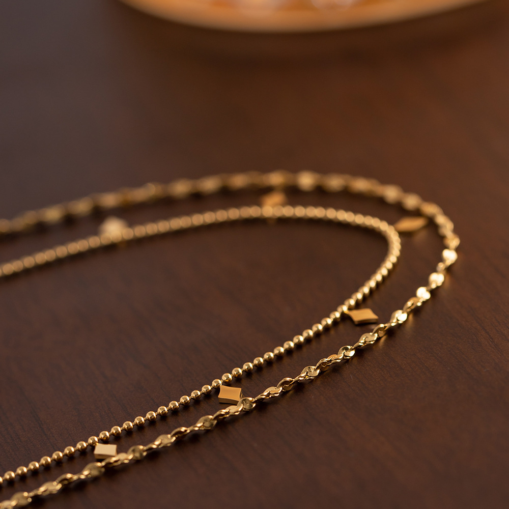 Gold Double Layered Necklace for Women Plated 18k Gold Stainless Steel French Fringe Banquet Design Feel Necklace Free Shipping Wholesale