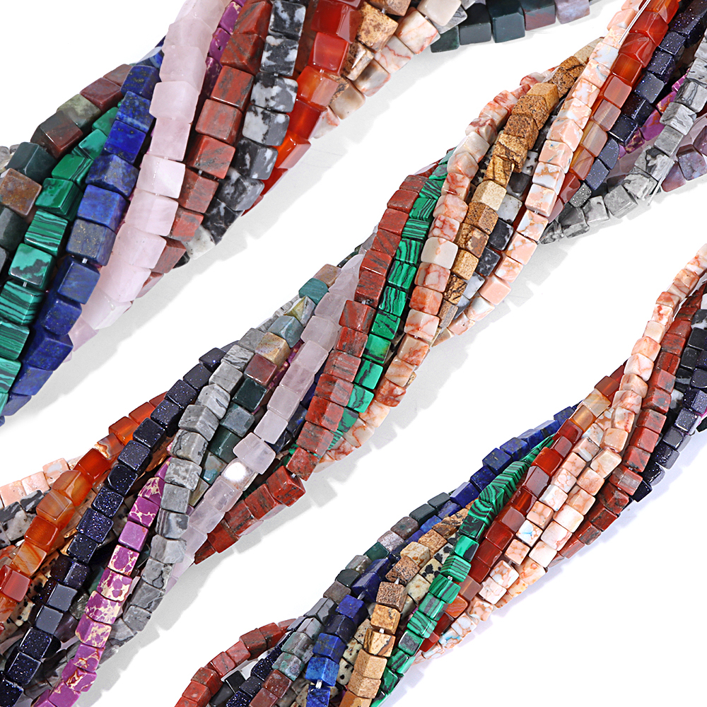 Wholesale 4/6/8mm Cube With Hole Natural Stone Agates Loose Spacer Beads For Jewelry Making DIY Necklace Earring Bracelet Charm