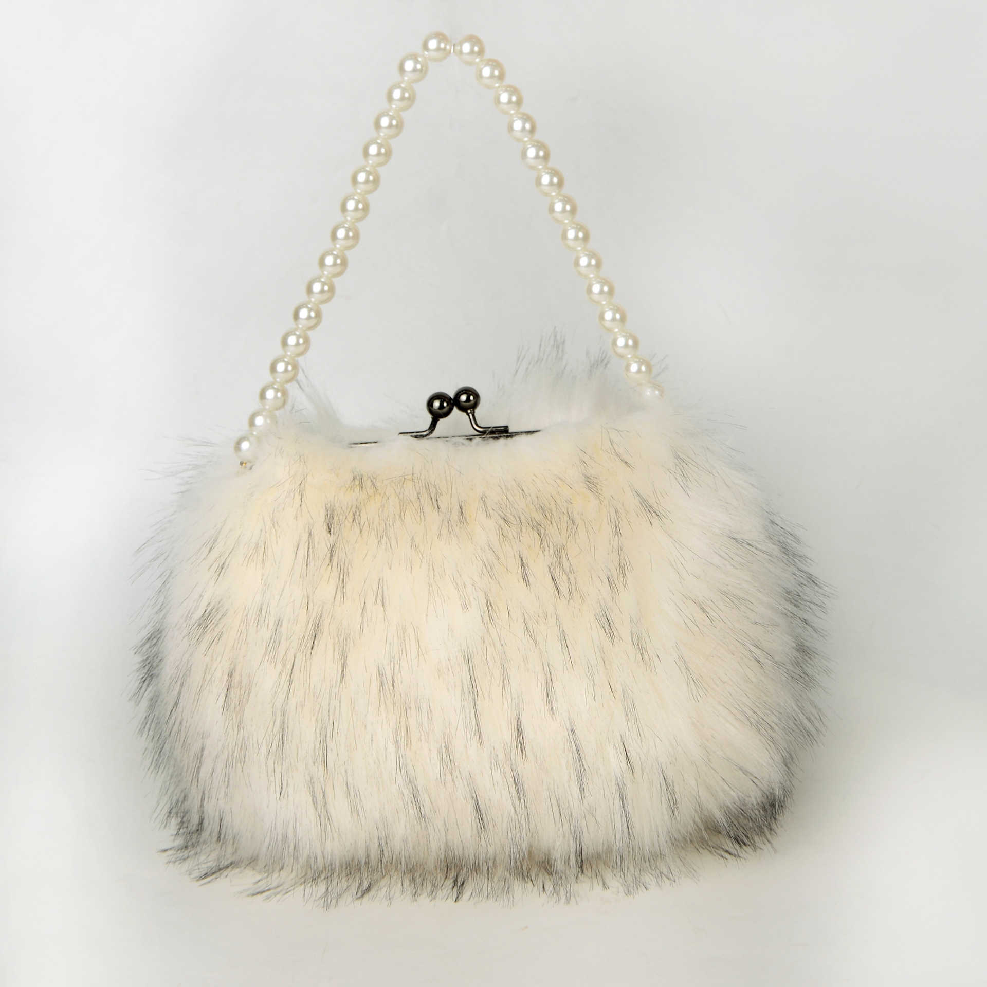 high-end cute faux fur tote bag for women, plush fashionable versatile pearl handbag 241115