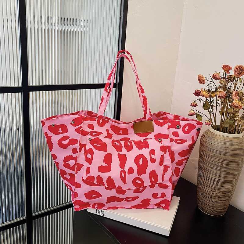 Fashion Leopard Pattern Large Capacity Canvas Tote Wave Dot Bag Shoulder Shopping Bags Womens Bag Handbags 241111