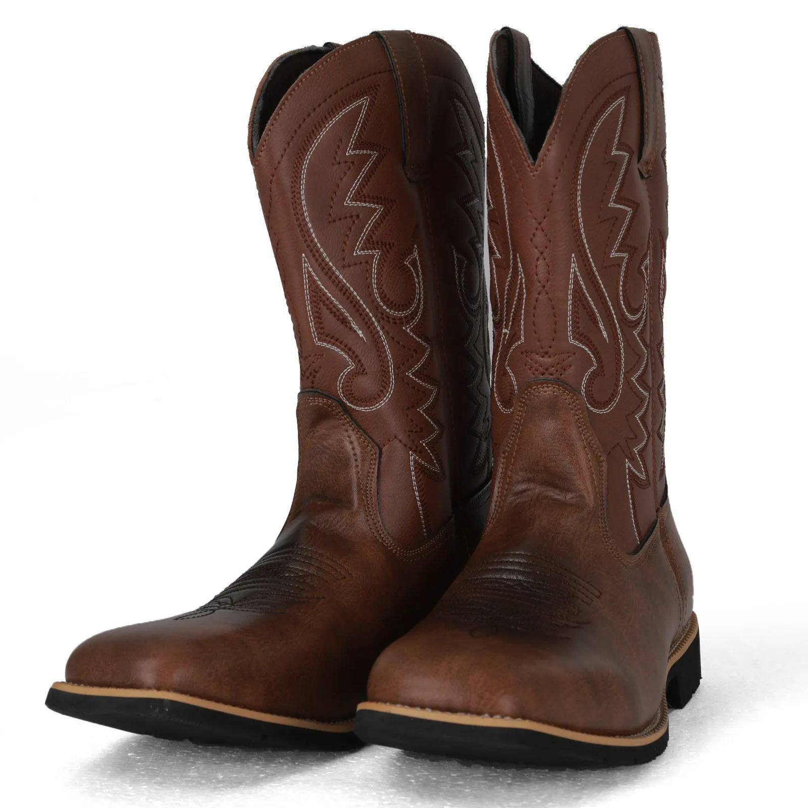 Western Motorcycle Knight Cow Men High Quality Embroidered Mid Calf Leather Boots Casual Male Shoe Comfortable 241111