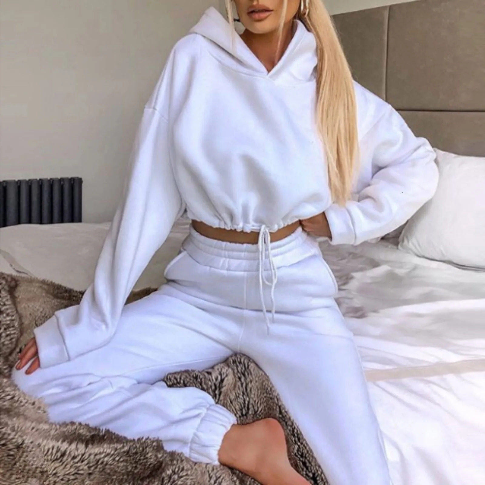 Sports Suit For Women Casual Tracksuit Solid Color Long Sleeved Hoodie Trousers Sweatershirt Sports Suit Gym Clothing Sport Set 241111