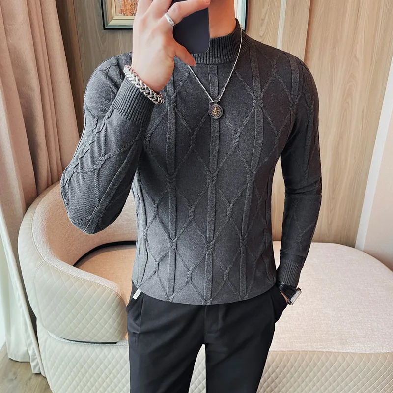 Autumn Winter Sweaters For Men High Quality Korean y Clothing Jacquard Weave Knitted Mens Sweater Casual Slim Fit Pullover 241111