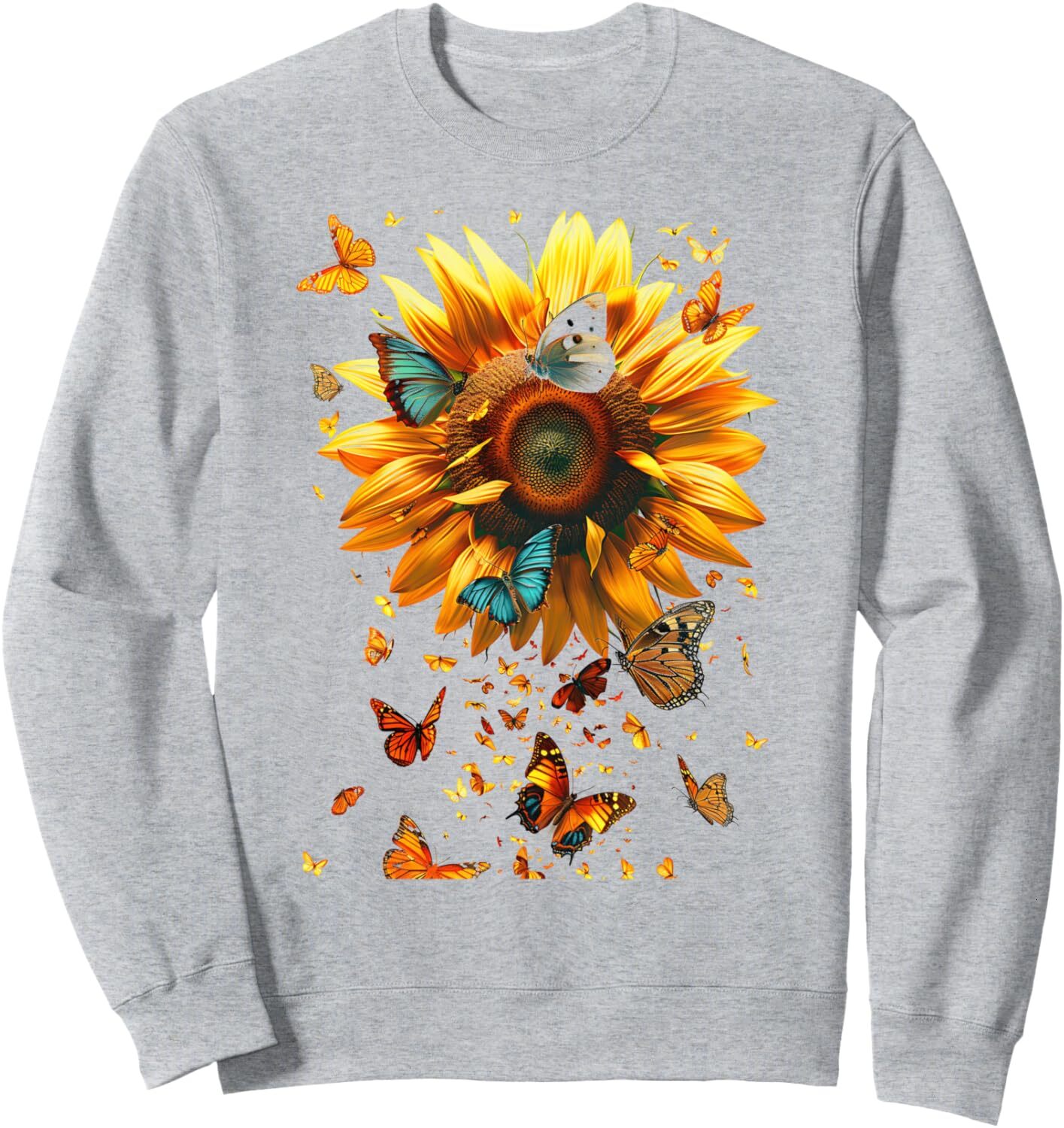 Long Sleeve Shirts for Men sweatshirt Sunflower Butterfly Nature Lover Gift Idea Sweatshirt T shirt Tee Streetwear Casual tops clothes