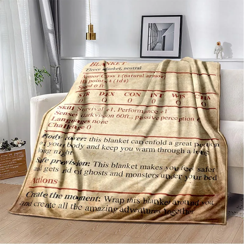 DND D&D Blanket, RPG Dungeons and Dragons Throw Blanket Soft Warm Cozy Flannel Vintage Throw for Bedding Decor Bedroom Gifts