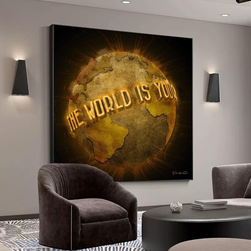 The World Is Yours Golden Scarface Canvas Square Poster Inspirational Wall Art Pictures Canvas Painting Living Room Home Decor