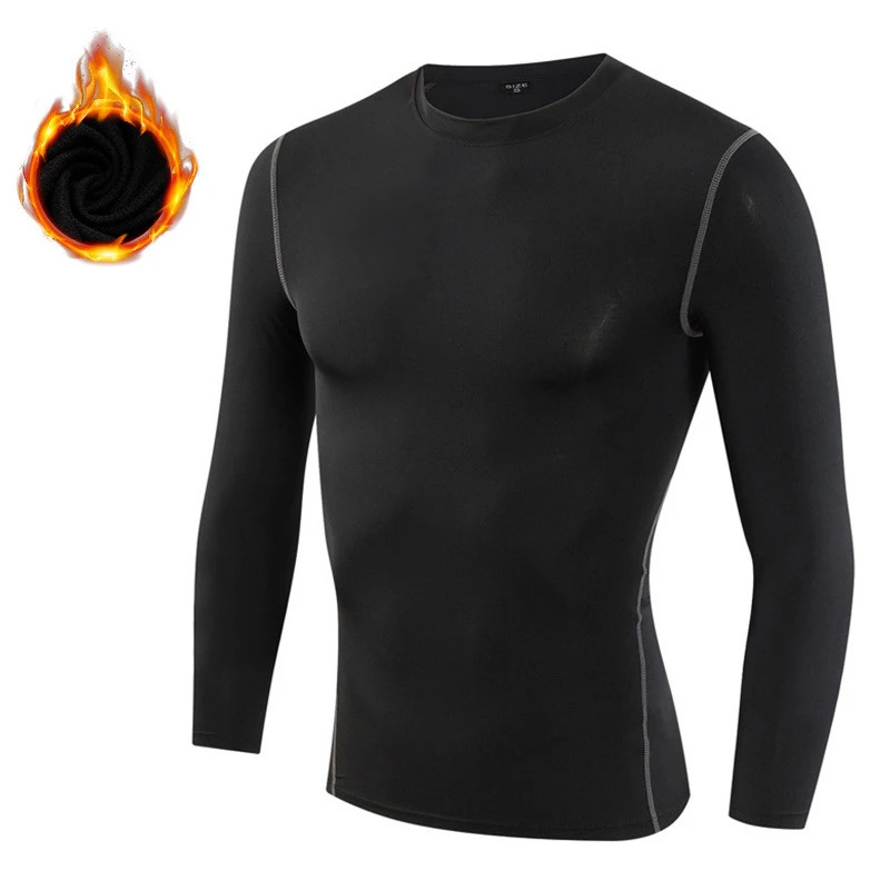 Men Thermal Underwear Add Woollen Compression Tight TShirts Long Sleeve Warm Tops Running Fitness Gym Sportswear 241111