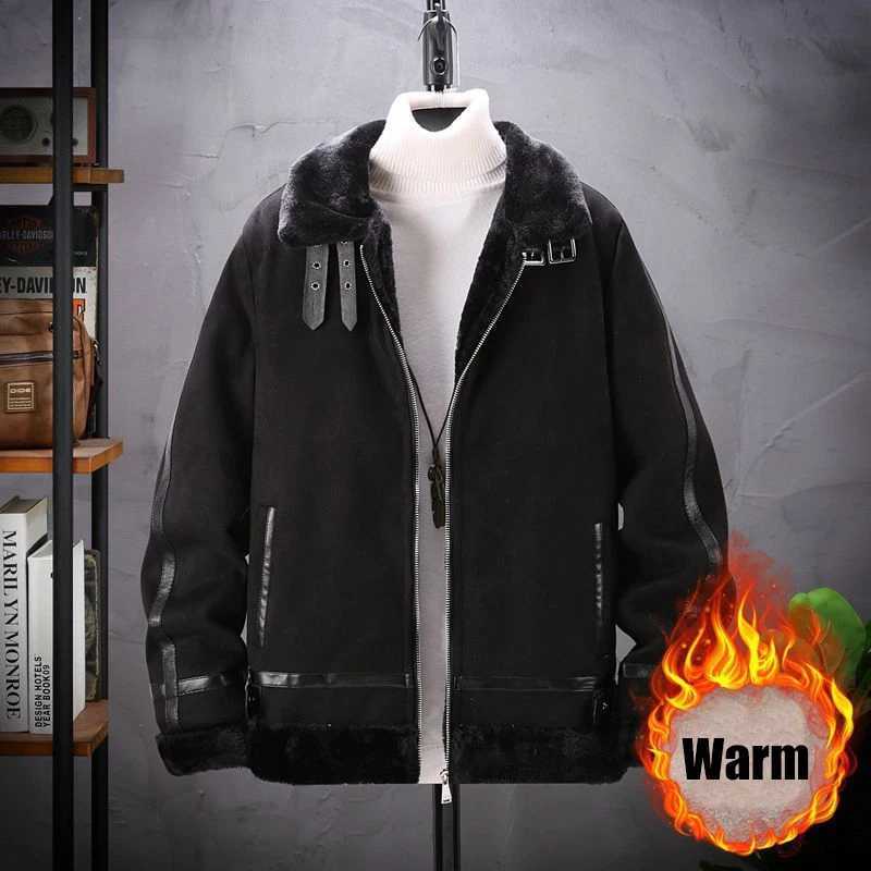 Artificial fur plush lining jacket bomber pilot flight jacket mens winter velvet jacket thick windproof truck jacket W241111