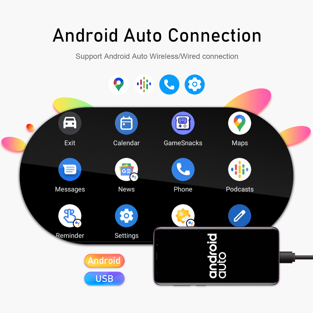 Podofo 1din Android auto Carplay Radio Touch Screen Universal Car mp5 Player with BT FM Radio Receiver Support Rear View Camera