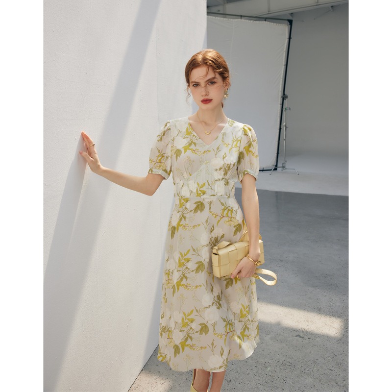 Oc409M95 Customization Silk Women's Autumn Dress High Quality Printed Slim Fit Silkworm Skirt Multi Color