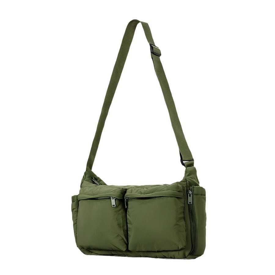 casual cotton down shoulder bag, single shoulder crossbody bag, multi pocket waterproof large capacity nylon cloth bag women 241115