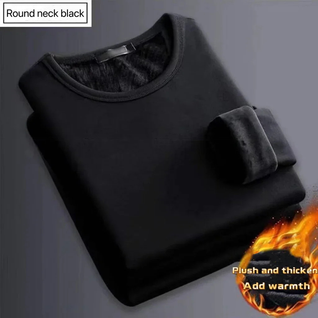1 thick velvet warm top mens winter long sleeved underwear mens round neck fashionable T-shirt M-5XL 241111