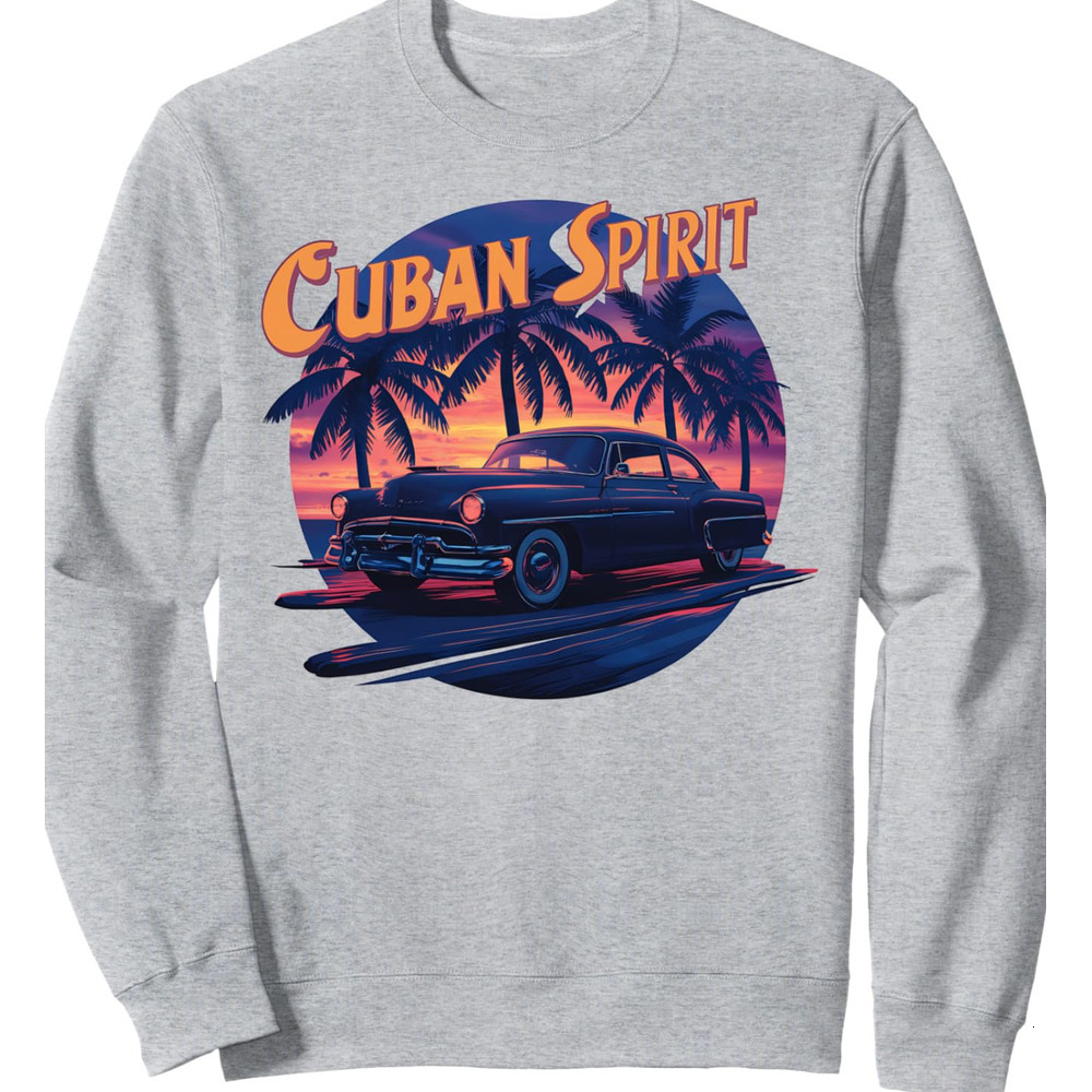 Long Sleeve Shirts for Men sweatshirt Cuban Car Sunset Palm Trees Beach Vacation Souvenir Sweatshirt T shirt Tee Streetwear Casual tops clothes