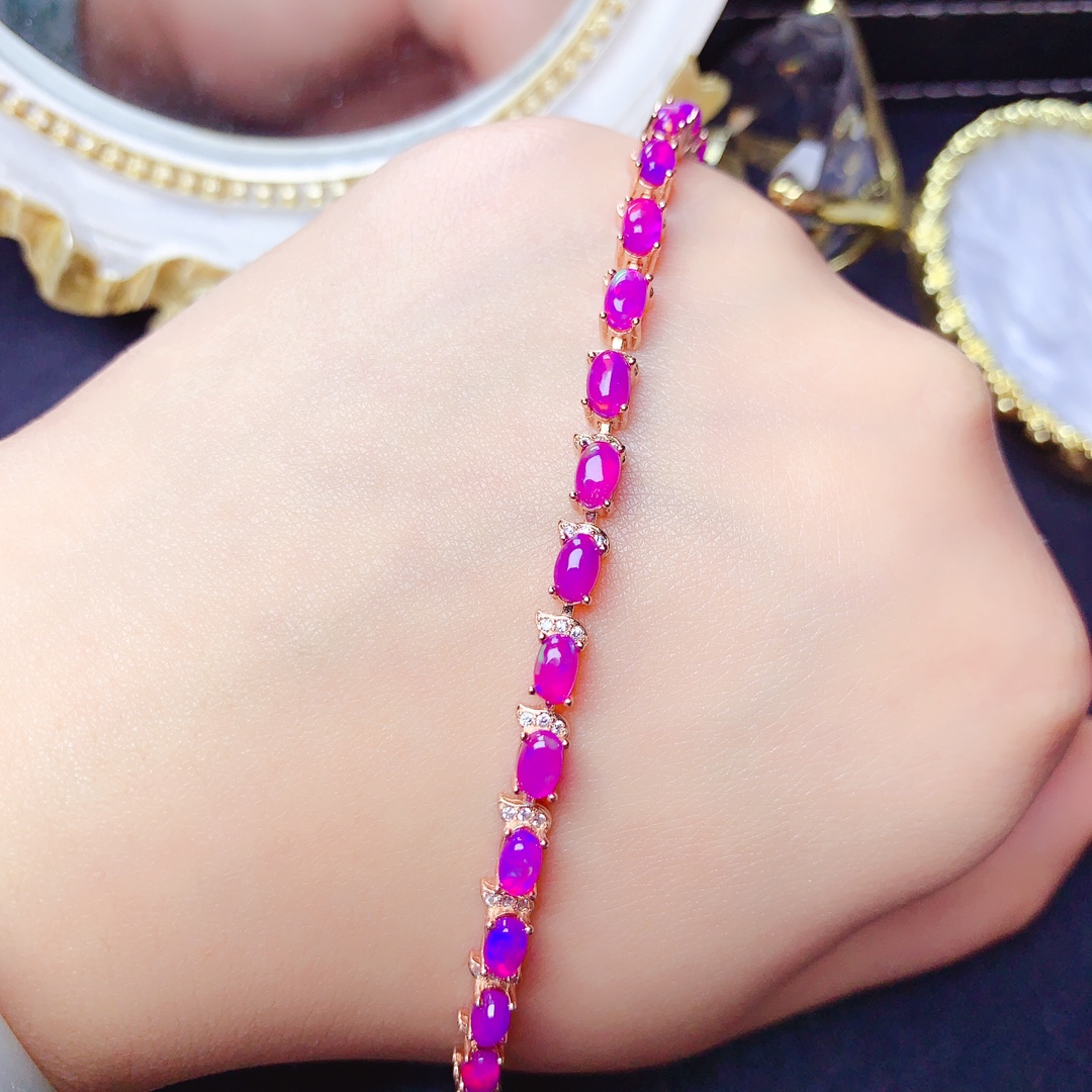 Luxury 925 Sterling Silver Luxury Purple Opal Bracelet Full Body Transparent Ladies Ruby Christmas Gift Jewel Bag Mail boutique