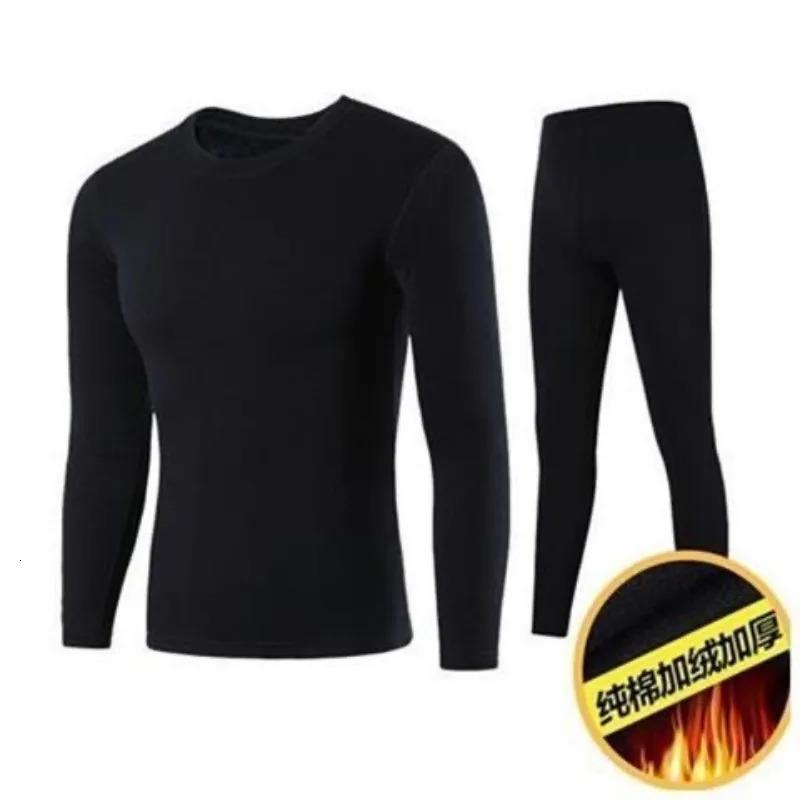 Two Pieces Warm Casual Men Pajama Sets Solid Color Round Neck Thickened Fleece High Quality Winter Autumn Underwear 241111