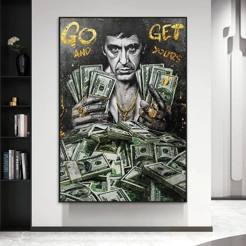 Scarface Tony Montana Series Motivational Quote Dollars/Money/Cash Canvas Painting Wall Pictures Bedroom Office Home Decoration