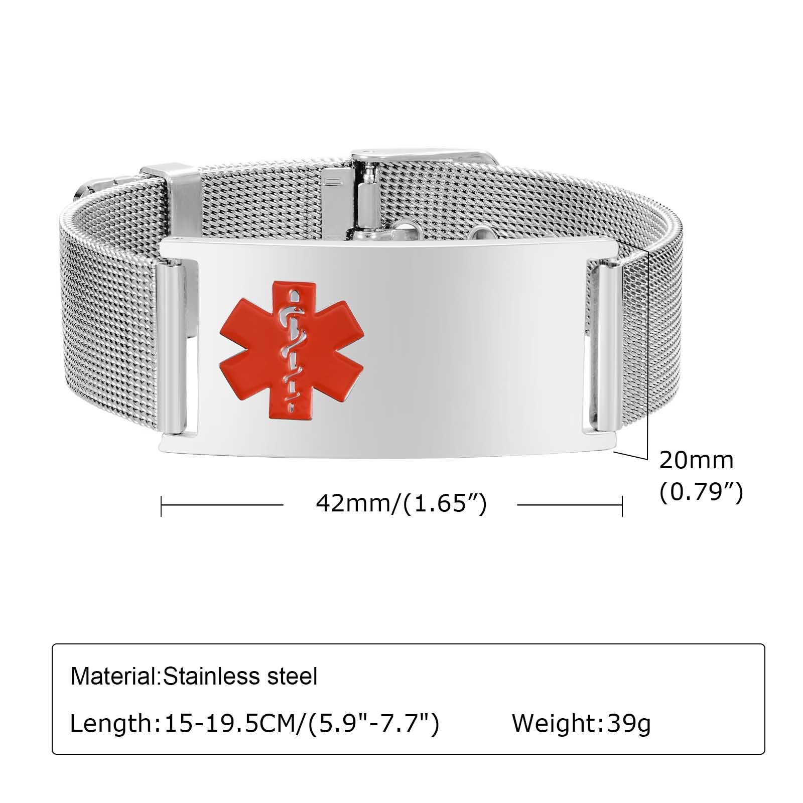 Vnox mm Medical Alert ID Bracelets Men Women Mesh Band Bracelet Free Engrave SOS Emergency Contact Bangle 5