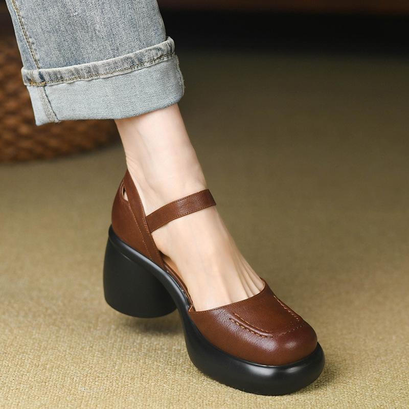 Closed Round Toe High Heel Sandals 2024: Versatile Fashion, Free Shipping Black Brown dh5727163