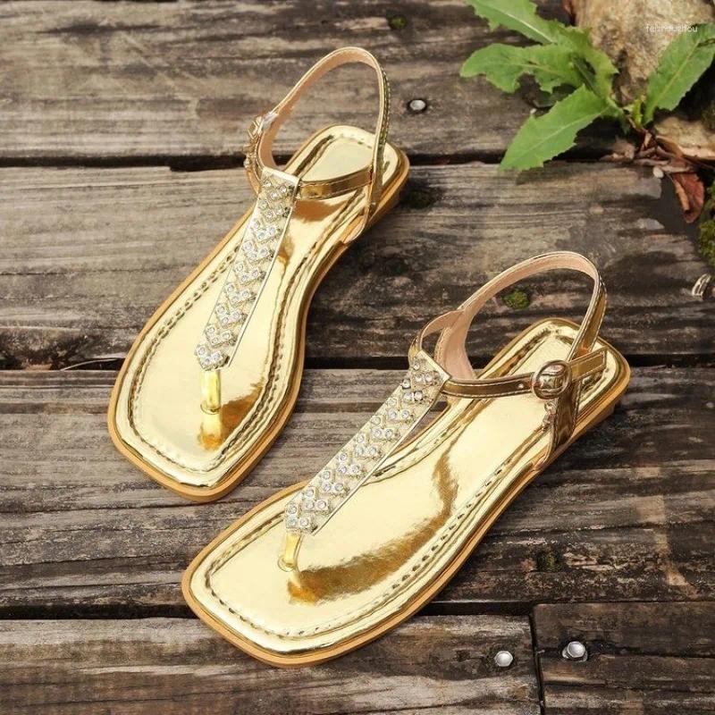 Sandals Designer For Women 2024 Summer Simple Gold Women's Open Toe Large Size Casual Comfortable Beach Ladies Shoes