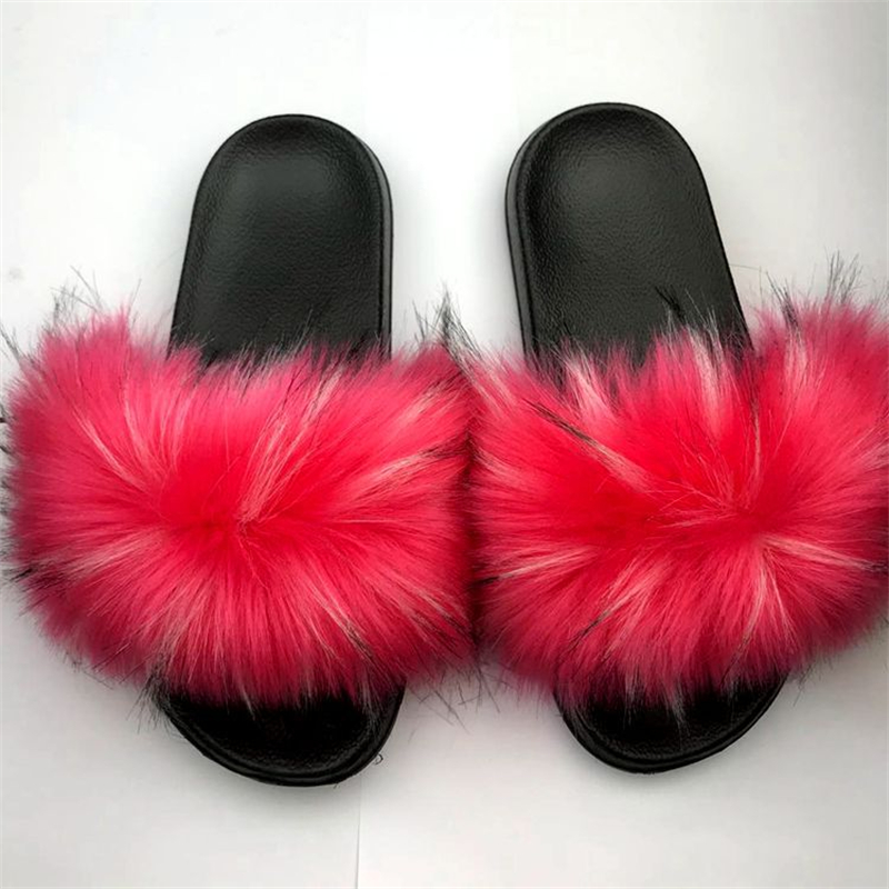 Faux Fur Slippers Women Home Fluffy Flat Slides Comfort Furry House Shoes Winter Sweet Shoes Female Slipper Indoor Flip Flops