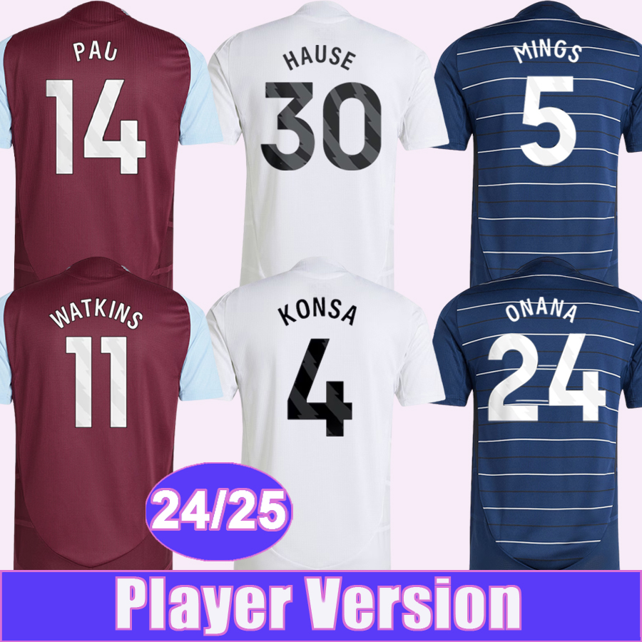 24 25 WATKINS ROGERS Mens Player Soccer Jerseys BAILEY CASH KONSA MINGS McGINN TIELEMANS BUENDIA DIGNE PAU Home Away 3rd Football Shirt Uniforms