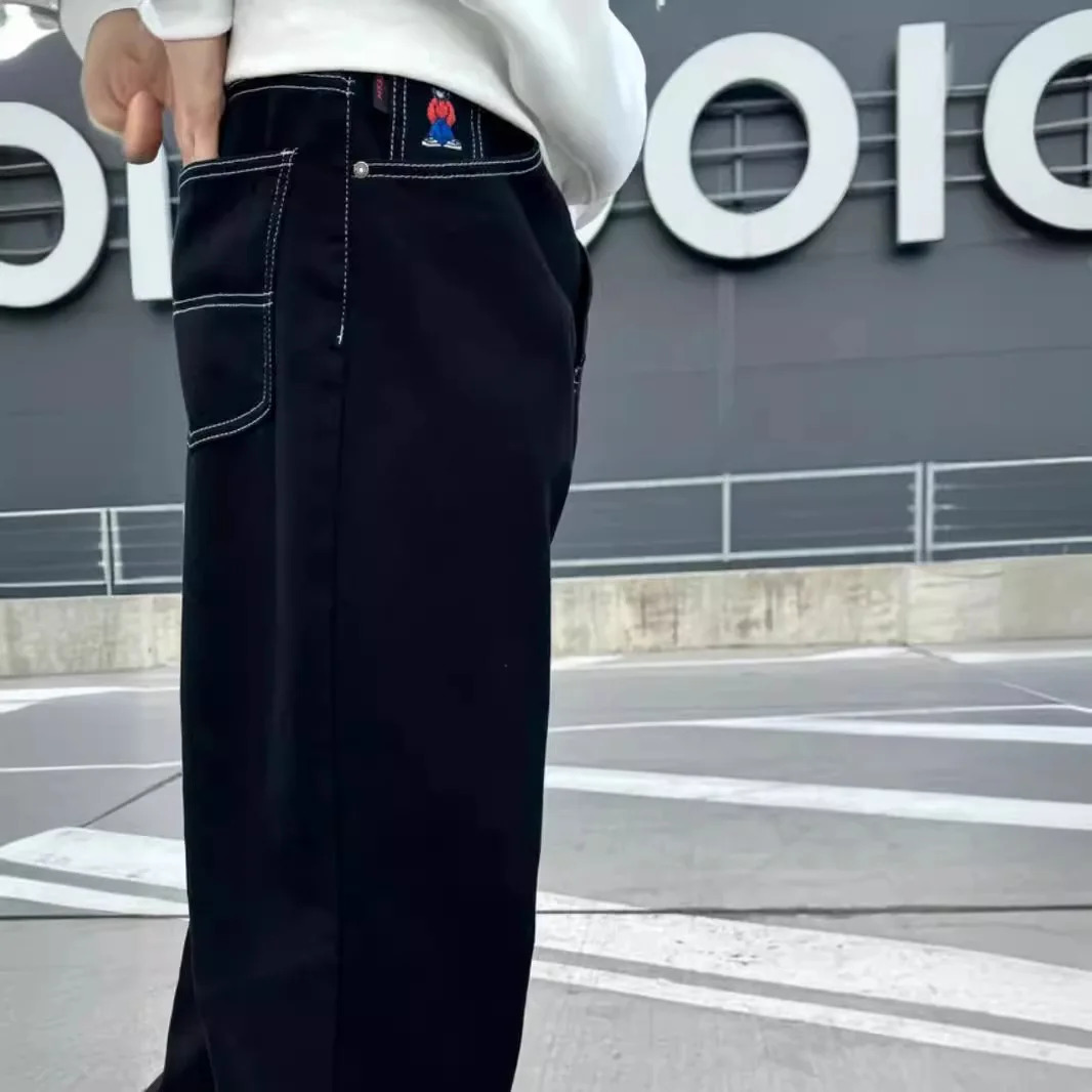 Y2K PoKAIFU High Street Hip Hop Embroidery Pattern Straight Jeans Mens fashionable casual and versatile jeans 241111