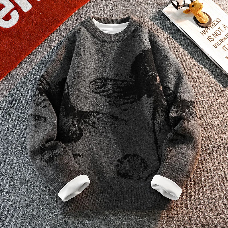 autumnwinter butterfly pattern loose thickened wool sweater 241111