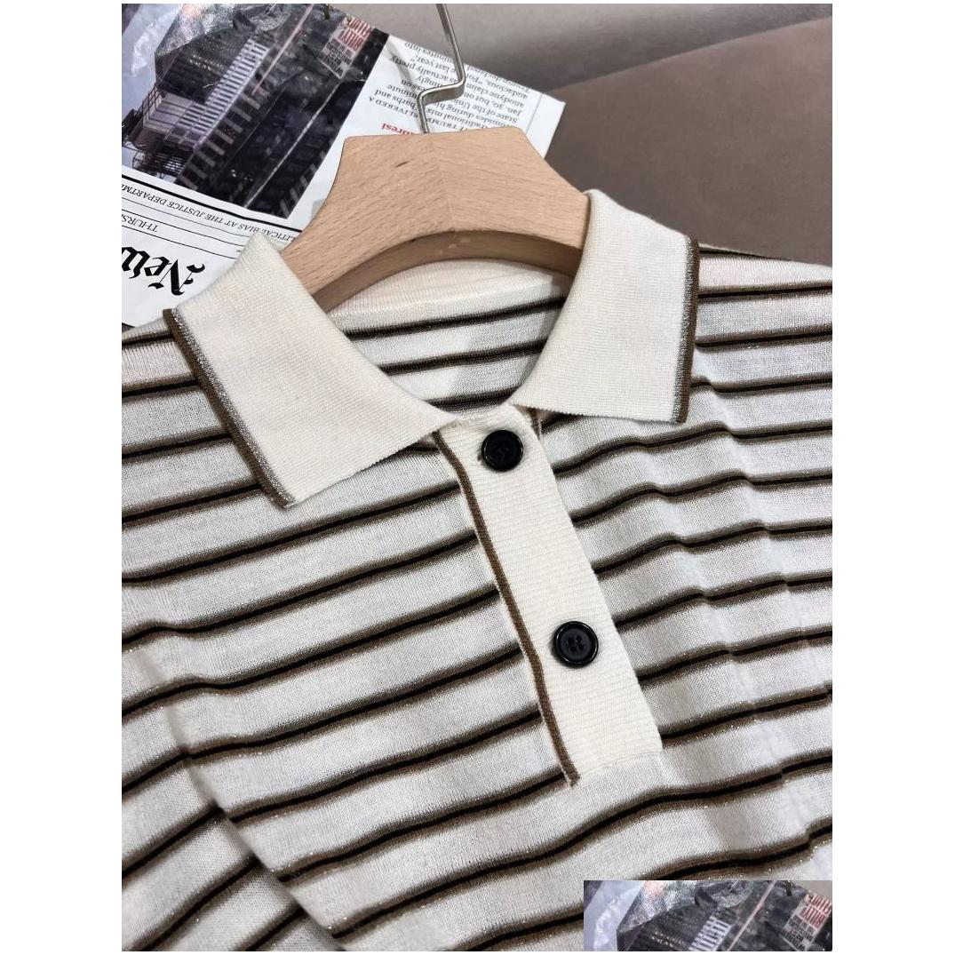 Womens T-Shirt Women Shirts Summer Wool Brunello Casual Striped Shirt Drop Delivery Apparel Clothing Tops Tees Ot5Rv