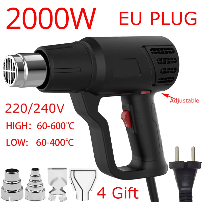 Industrial Hair Dryer, Plastic Hot Air Gun, 220 V, 2000 W Temperature Control, Automotive Heat Shrink Tubing, Thermostat