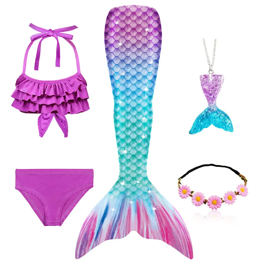 Mermaid Girl Costume Kids Swimming Mermaid tail Girls Swim Mermaid Costume Cosplay Children Birthday Gift Swimsuit can add Fin