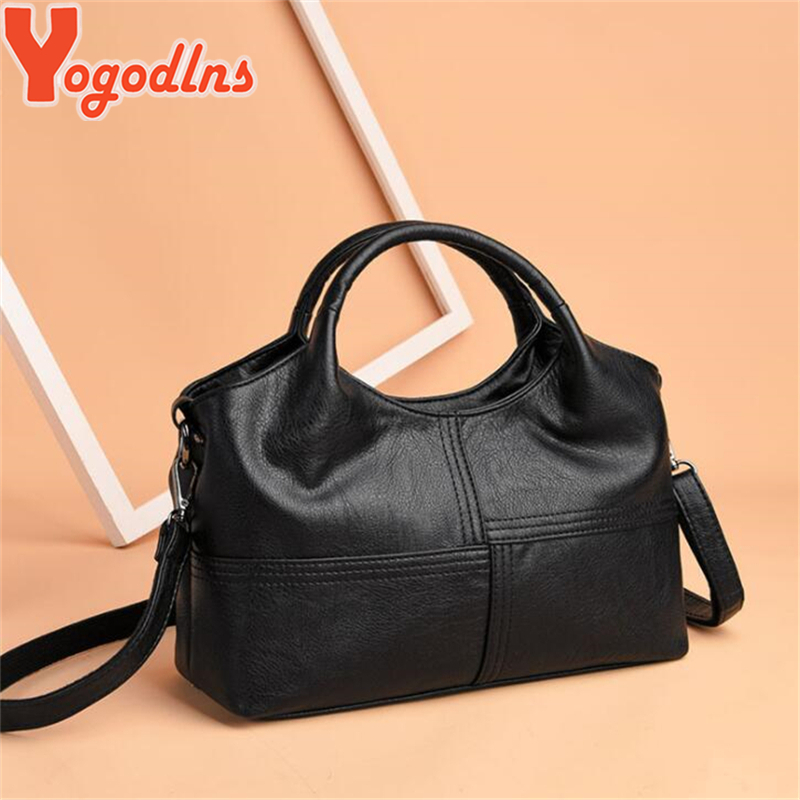 Yogodlns PU Leather Bag for Women Simple Stripe Style Female Shoulder Crossbody Bags High Quality Retro big casual Purse