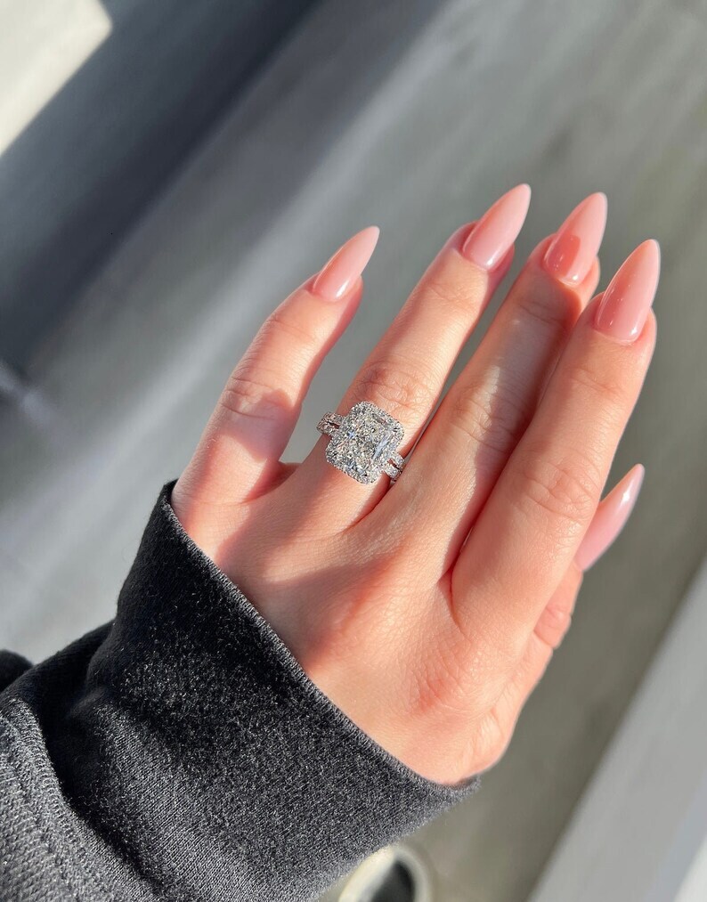 3.80 TCW Colorless Radiant Cut Moissanite Art Deco Ring 14K White Gold gorgeous