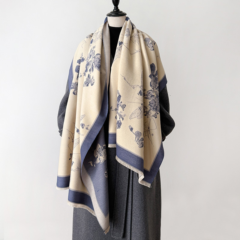 Women's autumn and winter new imitation cashmere thick winter warm fashionable shawl double-sided printed scarf