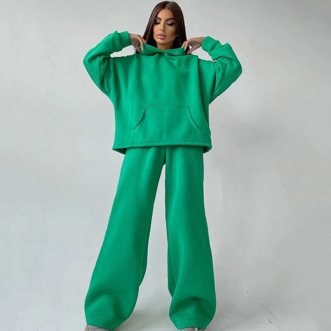 Womens Two Piece Outfits Lounge Sets Oversized Hoodies Autumn Fashion Sweat Suits Wide Leg Sweatpants With Pockets 241111